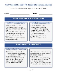 First Week of School: 7th Grade Welcome Activities
