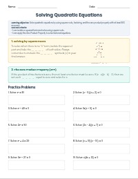 Algebra I Section 9.2: Solve Quadratic Equations