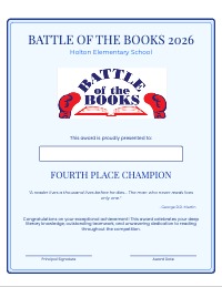Battle of the Books 2026 Certificate