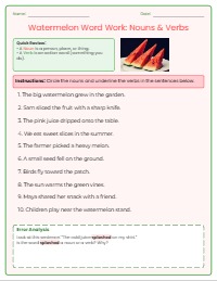 Sweet Summer Nouns and Verbs Worksheet