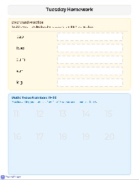 Kindergarten Homework March 9-13