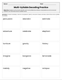 Three Syllable Word Decoding Practice