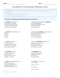 Middle School High-Frequency Academic Vocabulary Quiz