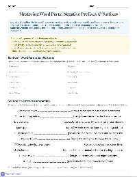 Negative Affixes Vocabulary Workshop