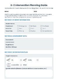 K-2 Intervention Planning Guide