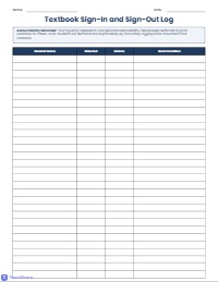 Sixth Grade Classroom Textbook Sign-In Sheet