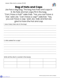 Add comprehension questions at the bottom. Add primary writing lines.