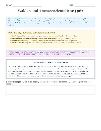 Thoreau's Transcendentalist Ideals Quiz