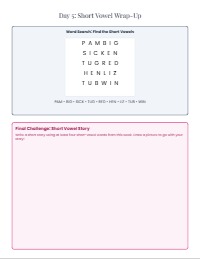 Inclusion Short Vowel "a e, i, o, u" indep work