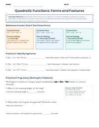 Quadratic Forms Mastery Scaffolded Worksheet