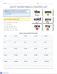 Sight Word Bingo: Kindergarten Mastery Boards