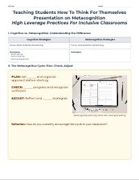 Inclusive Learning: Cognitive and Metacognitive Strategies