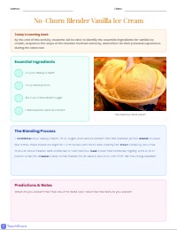 Making Homemade Vanilla Ice Cream Worksheet