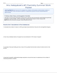 AP Chemistry Unit 1 Summer Assignment