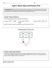 5th Grade Place Value Mastery Enrichment