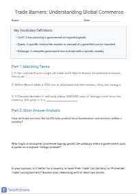 Trade Barrier Worksheet