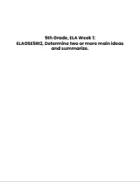 5th Grade, ELA Week 1