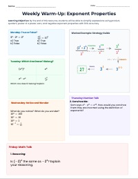 Weekly Exponents Properties Warm-Up Series