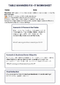 Table Manners Fix-It Worksheet