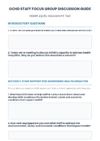 Health Equity Focus Group Discussion Guide
