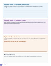 Camp Counselor Reflection Worksheet