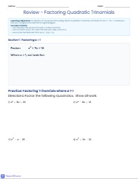 Quiz Review: Factoring Trinomial Quadratics