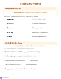 Animal Survival Behavior Vocabulary Assessment