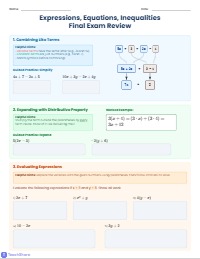 Middle School Mathematics Final Exam Review