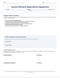 Course Syllabus Acknowledgement and Agreement Form
