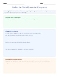 Finding the Main Idea Student Recording Sheet