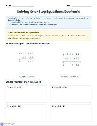 One-Step Equations Practice Worksheet