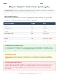 Kai's 9th Grade Academic Progress Summary