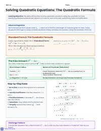Mastering the Quadratic Formula Guided Notes