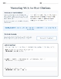 Guide to MLA In-Text Citations