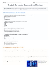 Grade 8 Computer Science Review Worksheet