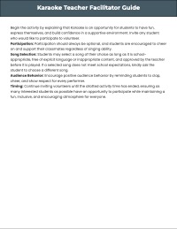Middle School Karaoke Student Confidence Worksheet