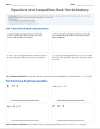 Algebra 1: Equations and Inequalities Quiz