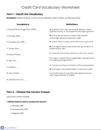 Credit Card Vocabulary Activity