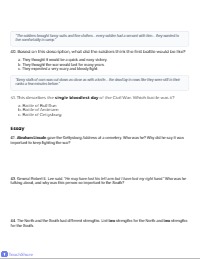 Modify this test for students reading on the 5th grade level, reduce to three answer choices, scaffold the essay questions