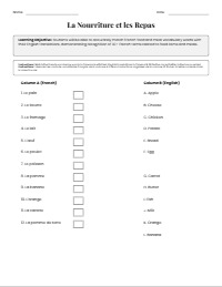 French Food Vocabulary Matching Quiz