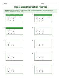 Three-Digit Subtraction Mastery Worksheet