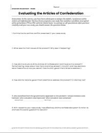 Evaluating the Articles of Confederation