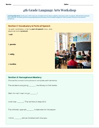 4th Grade Language Arts Mastery Worksheet