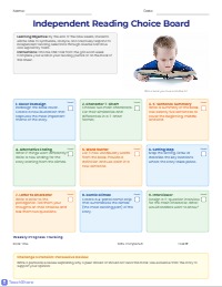 Nine Weeks Independent Reading Choice Board