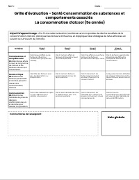 Grille d'évaluation : Consommation de substances pour la 5e année