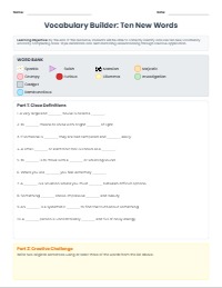 Mastering New Vocabulary: Word Explorer Worksheet