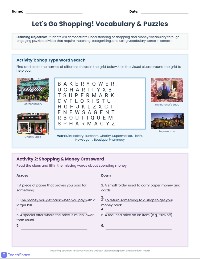 Shopping and Money Vocabulary Puzzle