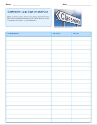 Classroom Bathroom Sign-In and Sign-Out Sheet