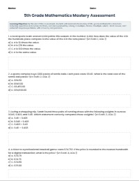 5th Grade Mathematics Comprehensive Standards Assessment