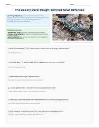 Rough-Skinned Newt Defenses Study Worksheet